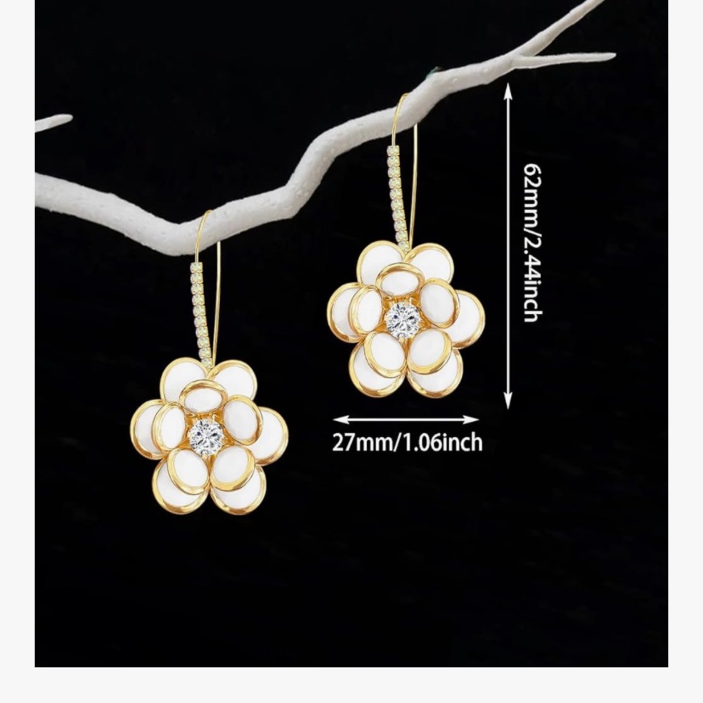 Camellia Floral Hoop dangle Crystal Earrings - Picture 6 of 6